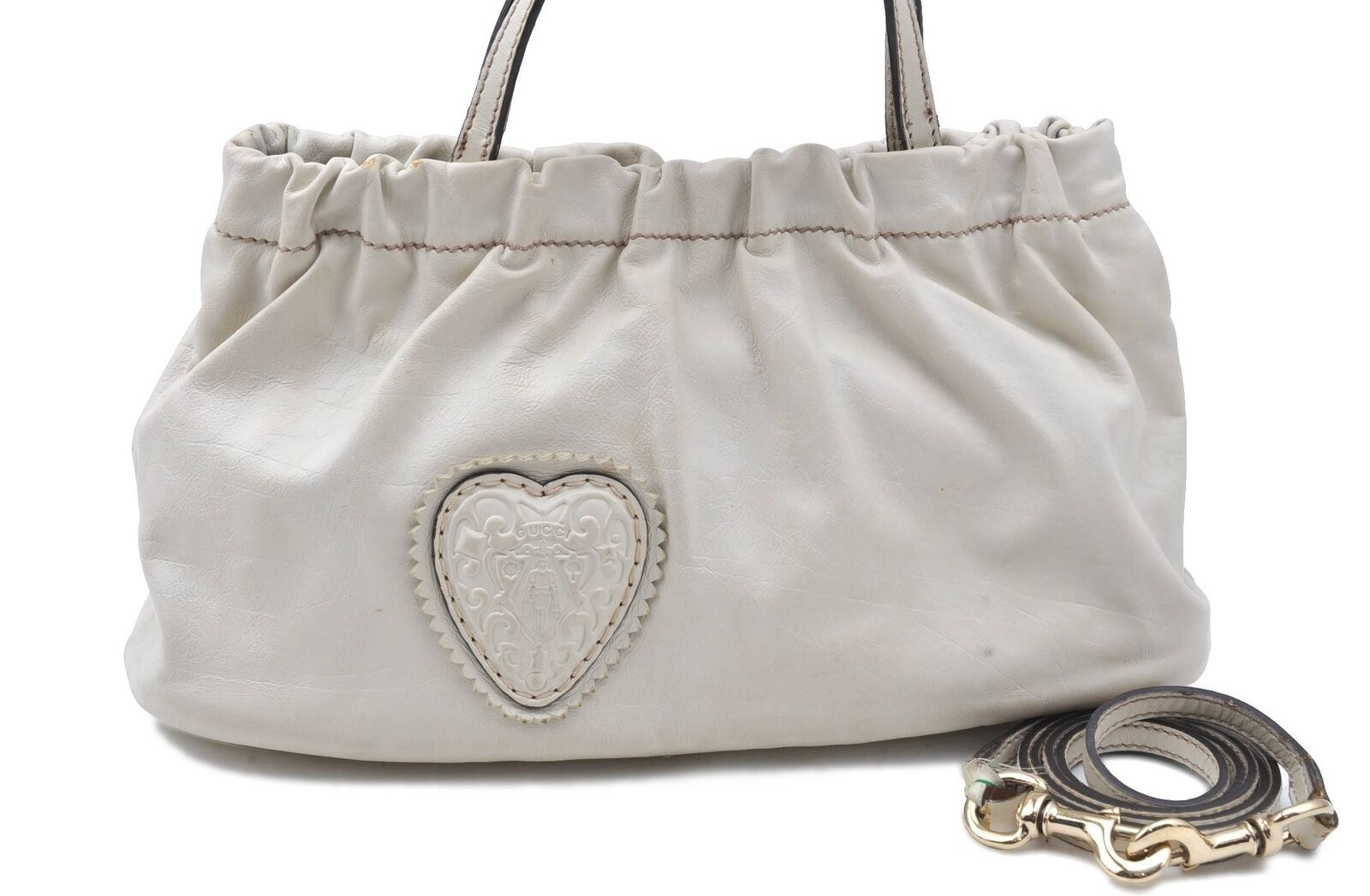 Authentic GUCCI 2Way Shoulder Hand Bag Purse Leather 212994 Ivory H6499