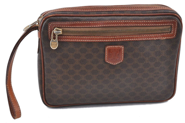 Authentic CELINE Macadam Blason Pattern Clutch Bag Purse PVC Leather Brown H6523
