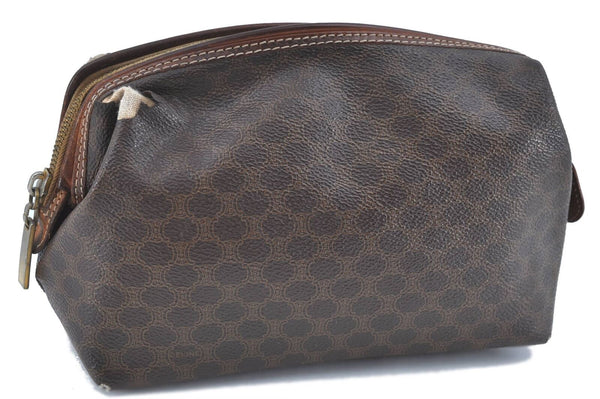 Authentic CELINE Macadam Blason Pattern Pouch PVC Leather Brown H6524
