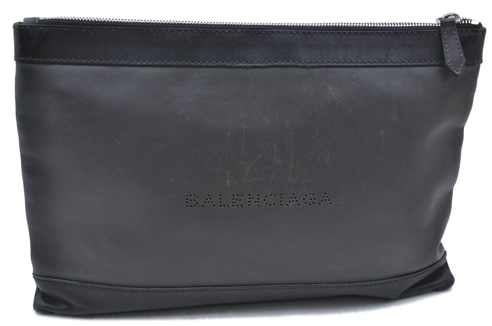 Authentic BALENCIAGA Clip Size M Clutch Bag Logo Leather 373834 Black H6551