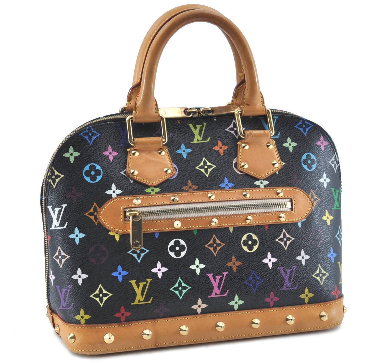 Auth Louis Vuitton Monogram Multicolor Alma PM Black Hand Bag M92646 LV H6573