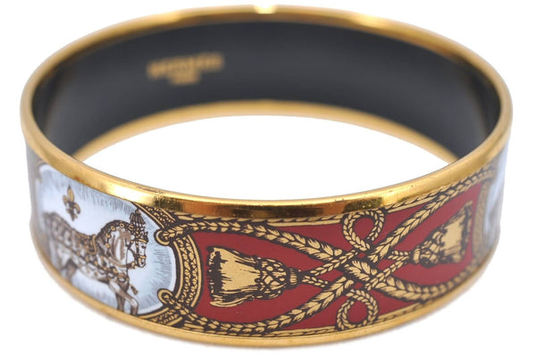 Authentic HERMES Email GM Bangle Horse Tassel Motif Gold Red H6598