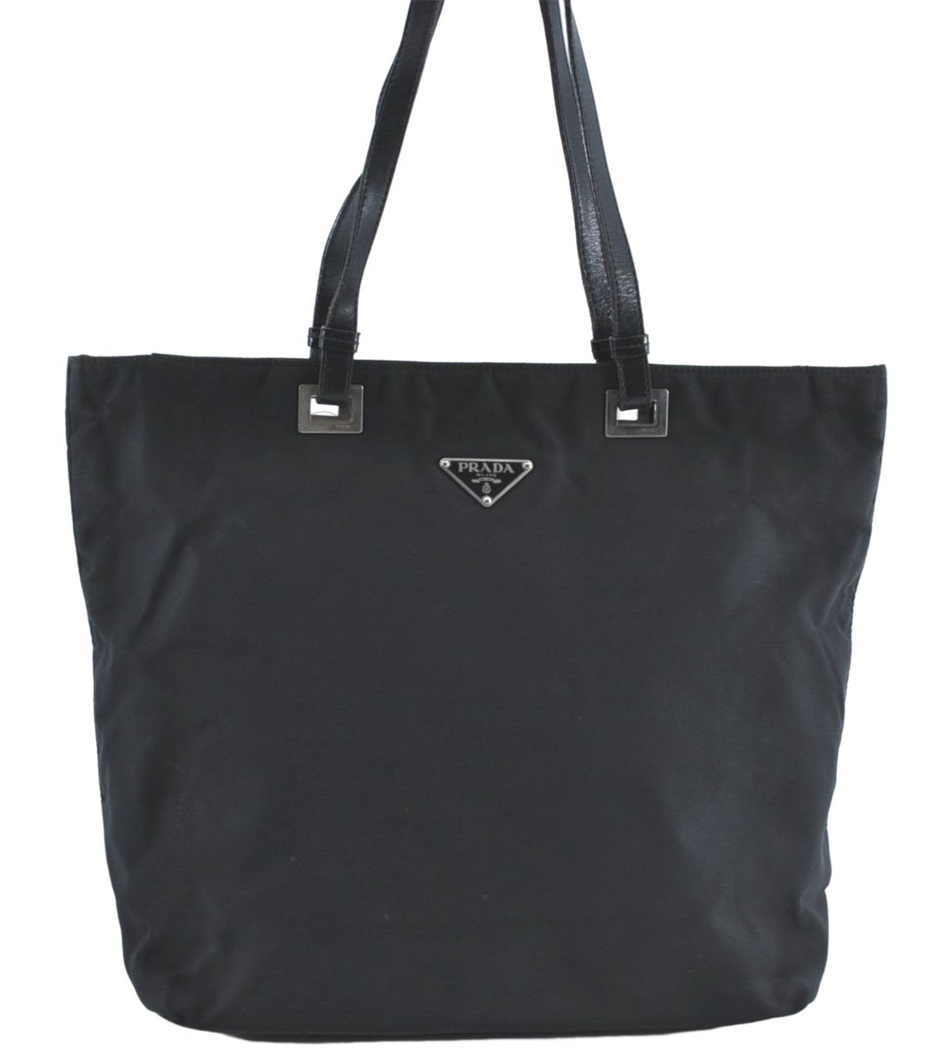 Authentic PRADA Nylon Leather Shoulder Hand Tote Bag Black H6613