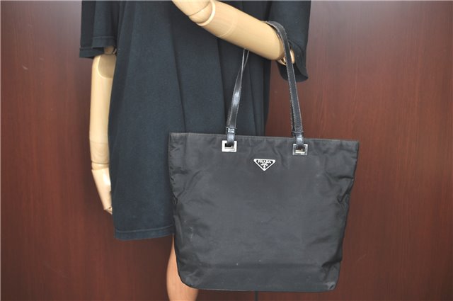 Authentic PRADA Nylon Leather Shoulder Hand Tote Bag Black H6613
