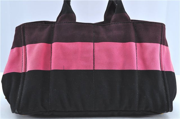 Authentic PRADA Canapa Canvas Cotton Tote Hand Bag Pink Black H6627
