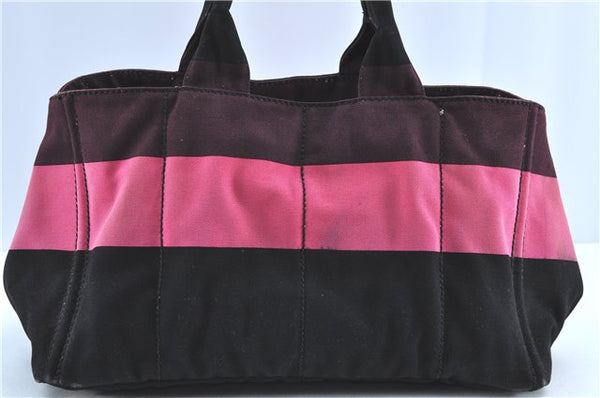 Authentic PRADA Canapa Canvas Cotton Tote Hand Bag Pink Black H6627