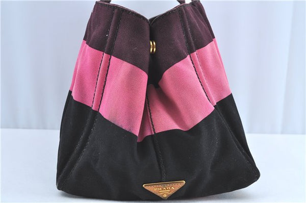 Authentic PRADA Canapa Canvas Cotton Tote Hand Bag Pink Black H6627