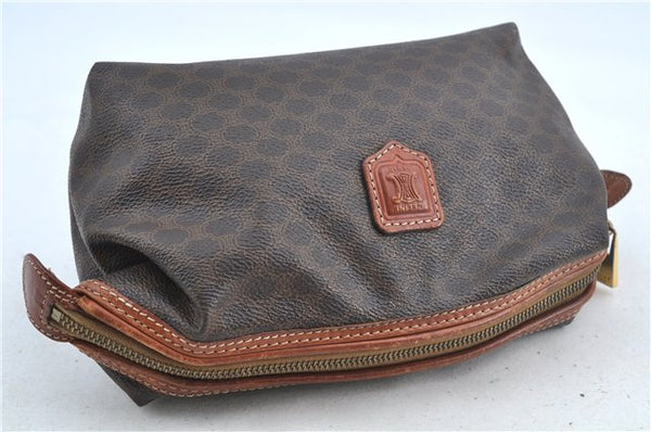 Authentic CELINE Macadam Blason Clutch Hand Bag Pouch PVC Leather Brown H6641
