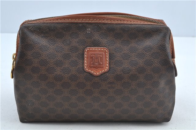 Authentic CELINE Macadam Blason Clutch Hand Bag Pouch PVC Leather Brown H6644