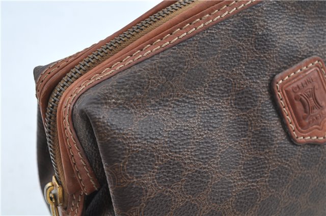 Authentic CELINE Macadam Blason Clutch Hand Bag Pouch PVC Leather Brown H6644
