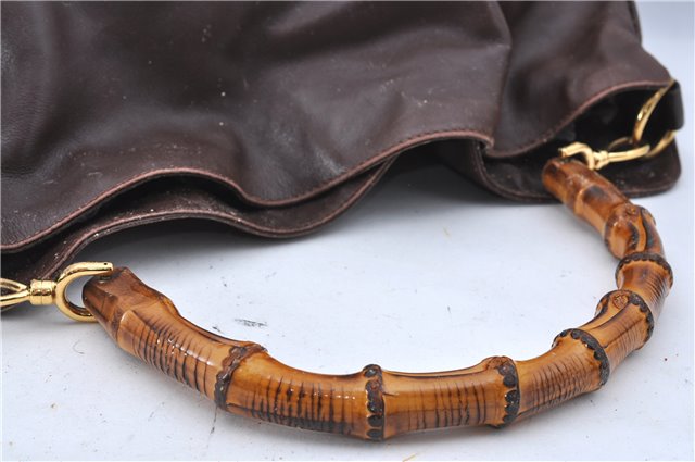 Authentic GUCCI Bamboo 2Way Shoulder Hand Bag Leather Brown H6692