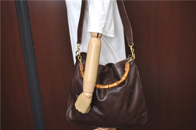 Authentic GUCCI Bamboo 2Way Shoulder Hand Bag Leather Brown H6692