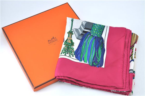 Authentic HERMES Carre 90 Scarf "Pasementrie" Silk Pink Box H6731