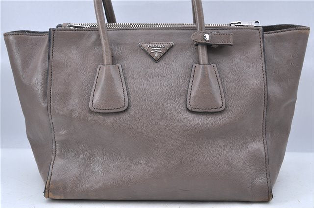 Authentic PRADA Leather 2Way Shoulder Tote Bag Brown Gray H6859