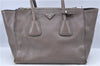 Authentic PRADA Leather 2Way Shoulder Tote Bag Brown Gray H6859