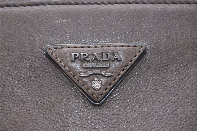 Authentic PRADA Leather 2Way Shoulder Tote Bag Brown Gray H6859