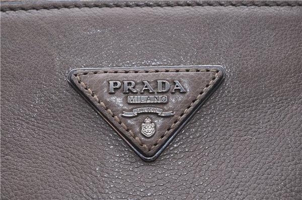 Authentic PRADA Leather 2Way Shoulder Tote Bag Brown Gray H6859