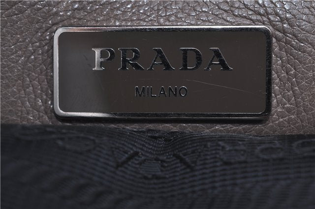 Authentic PRADA Leather 2Way Shoulder Tote Bag Brown Gray H6859