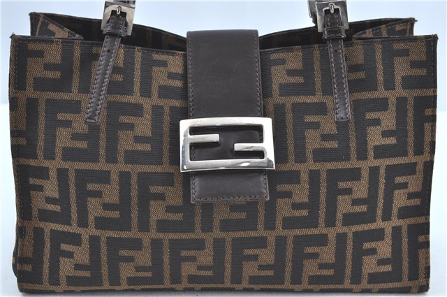 Auth FENDI Zucca Mamma Baguette Shoulder Tote Bag Canvas Leather Brown H6862