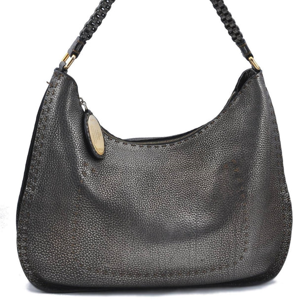 Authentic FENDI Selleria Shoulder Bag Leather Metallic Brown H6945