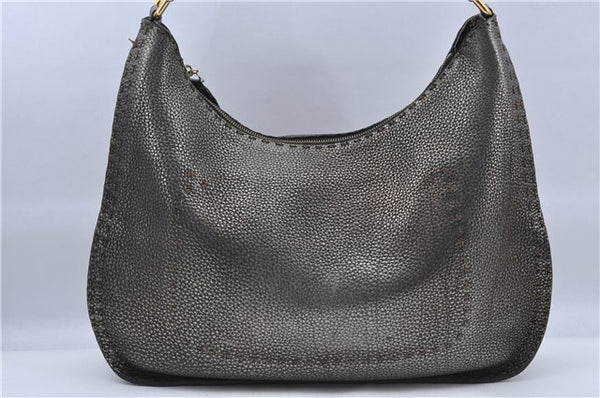 Authentic FENDI Selleria Shoulder Bag Leather Metallic Brown H6945