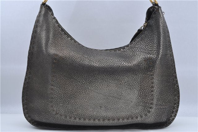 Authentic FENDI Selleria Shoulder Bag Leather Metallic Brown H6945