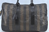 Auth FENDI Pequin PVC Leather 2Way Boston Travel Bag Brown Black Junk H6947