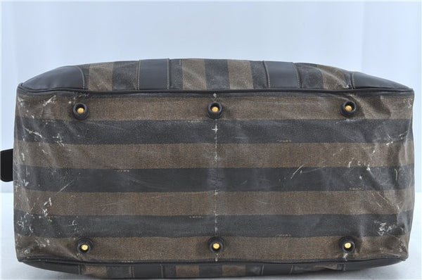 Auth FENDI Pequin PVC Leather 2Way Boston Travel Bag Brown Black Junk H6947