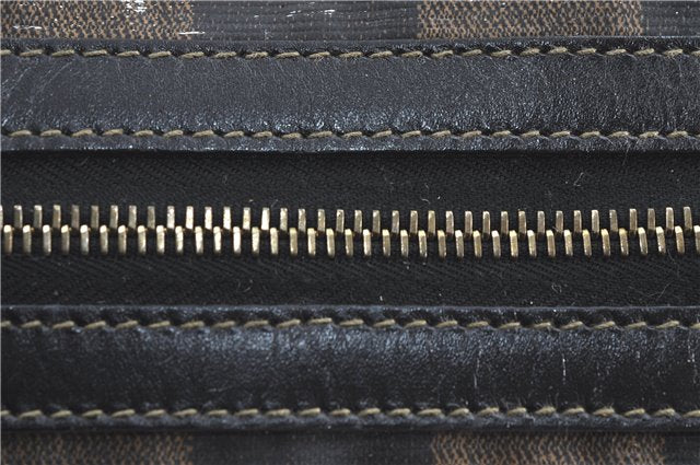 Auth FENDI Pequin PVC Leather 2Way Boston Travel Bag Brown Black Junk H6947