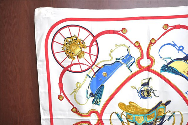 Authentic HERMES Carre 90 Scarf "SPRINGS" Silk White H7005