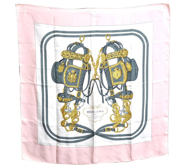 Authentic HERMES Carre 90 Scarf "BRIDES de GALA par" Silk Pink H7006