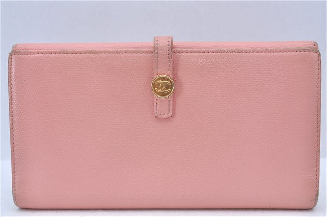 Authentic Chanel Coco Cocoon Calf Skin Long Wallet Purse Light Pink H7009