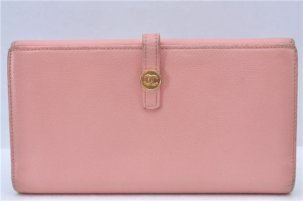 Authentic Chanel Coco Cocoon Calf Skin Long Wallet Purse Light Pink H7009