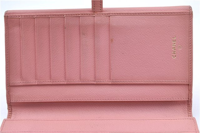 Authentic Chanel Coco Cocoon Calf Skin Long Wallet Purse Light Pink H7009