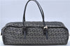 Authentic FENDI Zucchino Hand Bag Purse Canvas Leather Navy Blue H7067