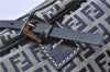Authentic FENDI Zucchino Hand Bag Purse Canvas Leather Navy Blue H7067