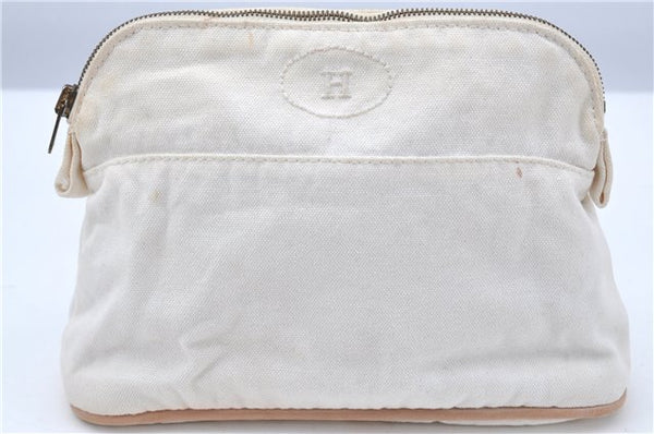 Authentic HERMES Bolide PM Pouch Canvas Leather White H7121