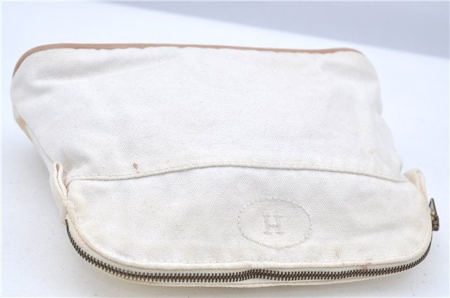 Authentic HERMES Bolide PM Pouch Canvas Leather White H7121