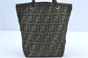 Authentic FENDI Zucca Tote Hand Bag Purse Nylon Leather Brown Black H7203