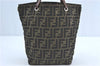 Authentic FENDI Zucca Tote Hand Bag Purse Nylon Leather Brown Black H7203