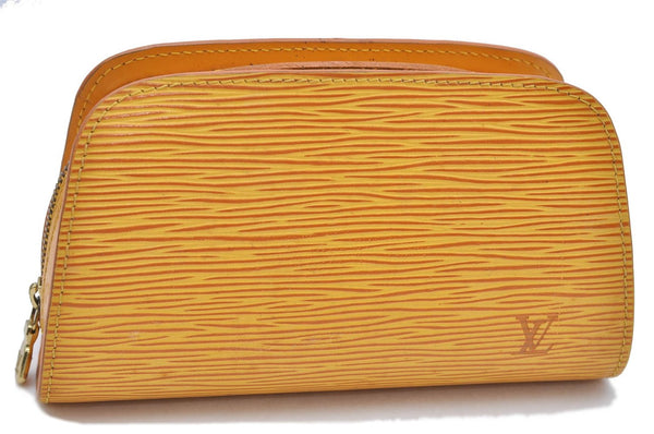 Authentic Louis Vuitton Epi Dauphine Cosmetic Pouch Yellow M48449 LV Junk H7210