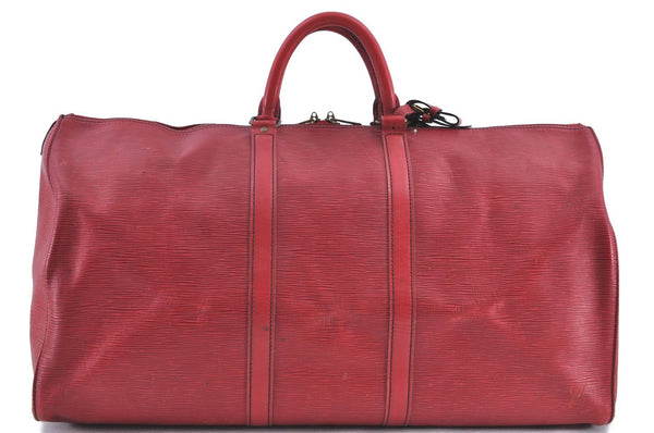 Authentic Louis Vuitton Epi Keepall 55 Boston Bag Red M42957 LV H7246