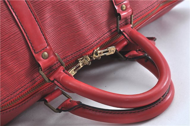 Authentic Louis Vuitton Epi Keepall 55 Boston Bag Red M42957 LV H7246