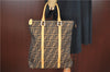 Authentic FENDI Zucca Tote Hand Bag Purse Canvas Leather Brown Beige H7259