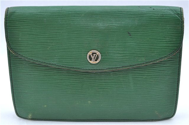 Authentic LOUIS VUITTON Epi Montaigne 20 Clutch Bag Green LV H7287