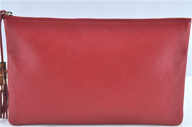 Authentic GUCCI Bamboo Tassel Clutch Hand Bag Leather 449653 Red H7310