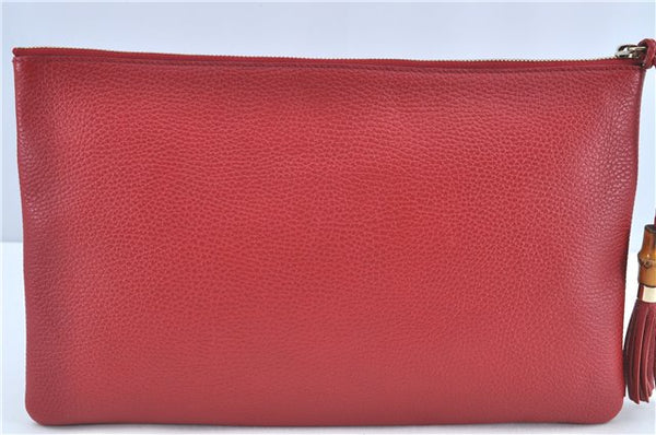 Authentic GUCCI Bamboo Tassel Clutch Hand Bag Leather 449653 Red H7310