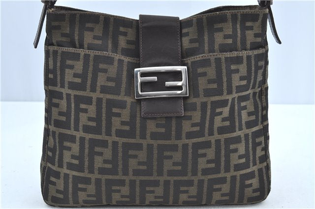 Auth FENDI Zucca Mamma Baguette Shoulder Tote Bag Canvas Leather Brown H7316