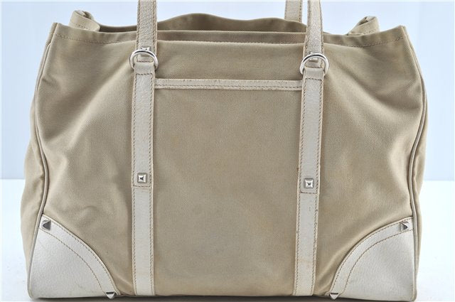 Authentic PRADA Canvas Leather Shoulder Tote Bag Beige H7322