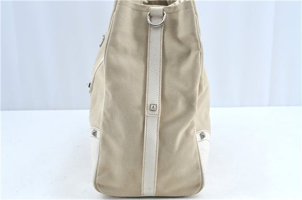 Authentic PRADA Canvas Leather Shoulder Tote Bag Beige H7322